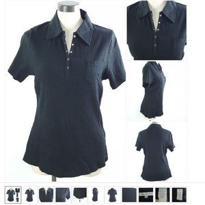 Women Polo Shirt 100% Cotton Ribbed Stretch Black Women Medium AE Sport & Co Top